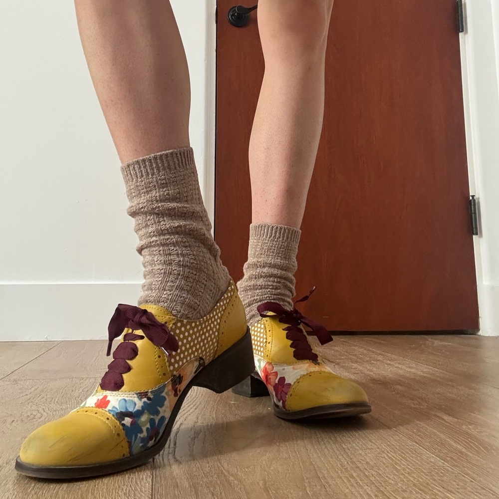 Irregular Choice Floral Yellow Oxford Shoes